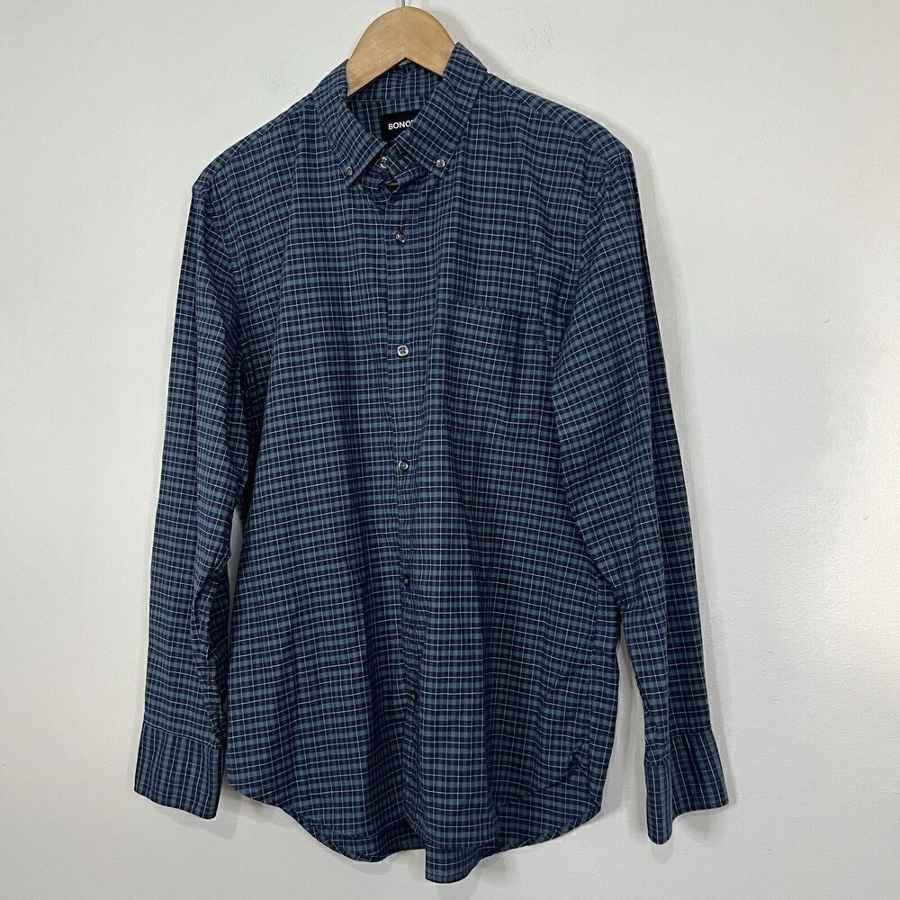 Bonobos Blue Plaid Slim Button Down Collar Dress Shirt M